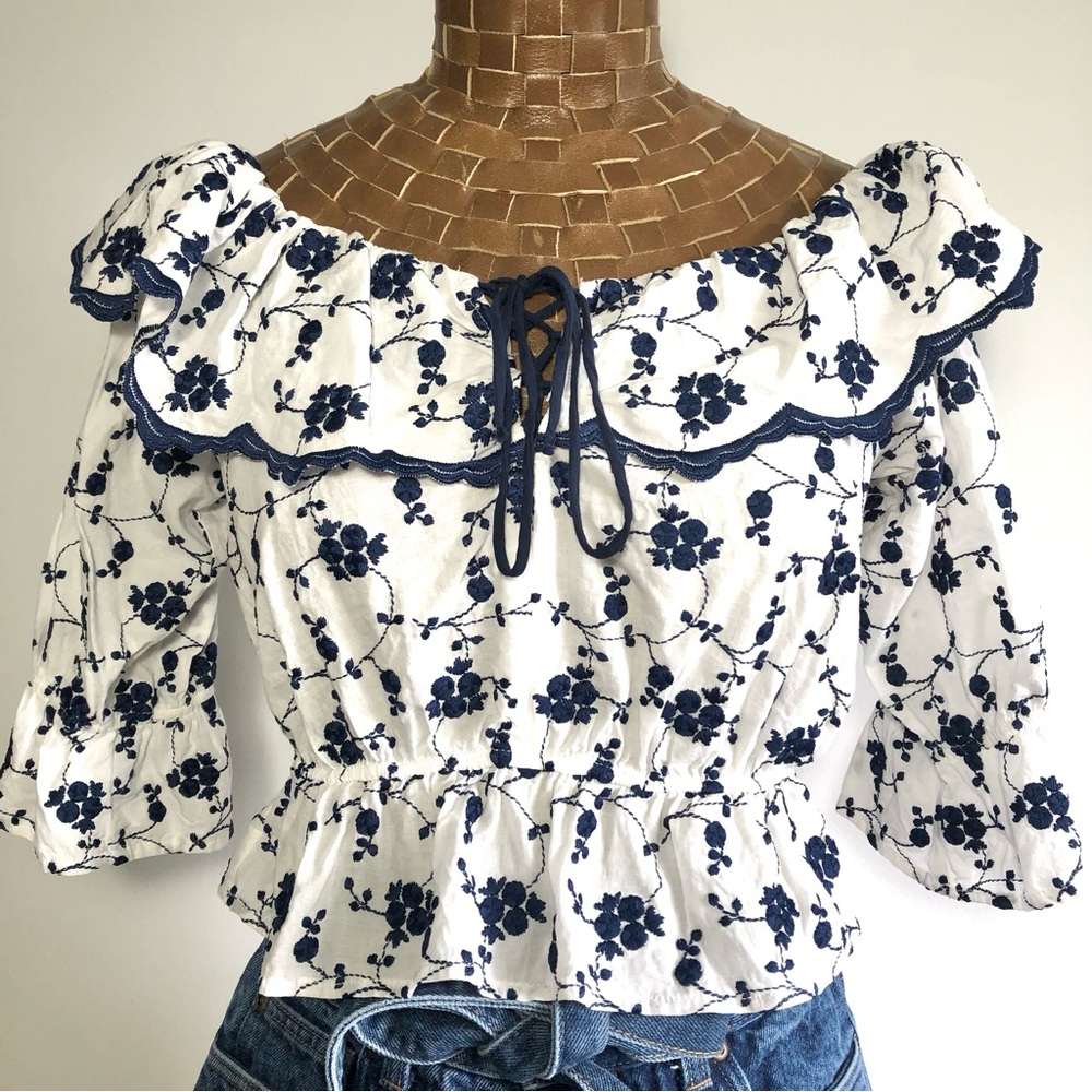 Zara Embroidered Ruffle Crop Top - Picture 3 of 15